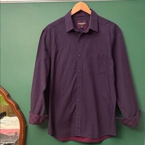 Johnston & Murphy Navy & Red Printed Button-Up with Contrasting Cuffs Mens L